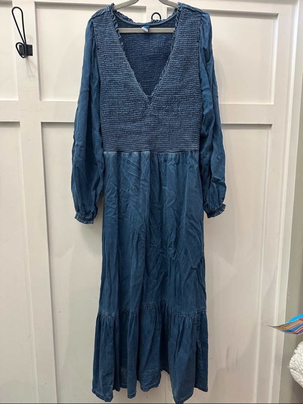 Old Navy Indigo Smocked V-Neck Maxi Dress